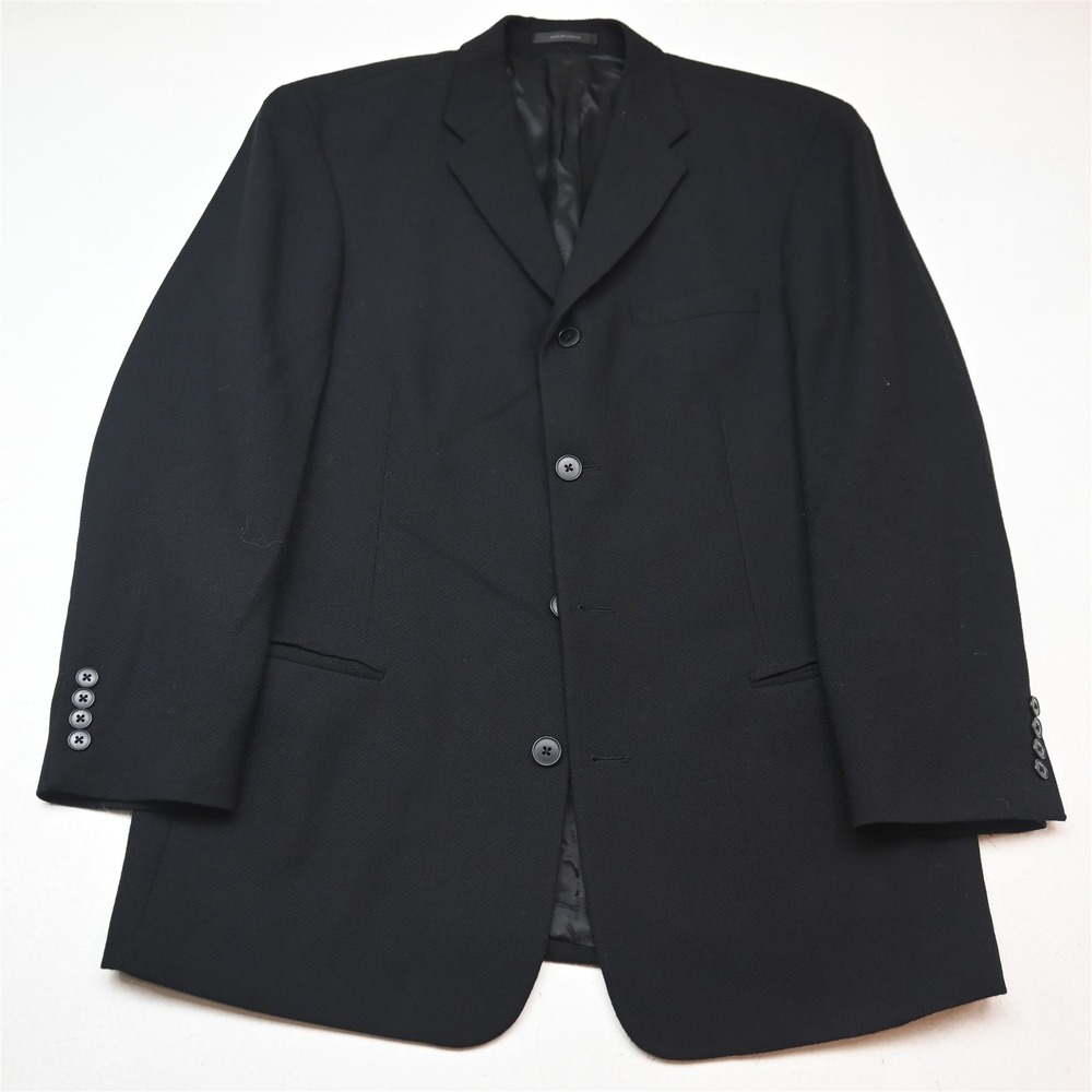 Vtg Y2K 2000s Boxy 40R Black Wool Mens Blazer Suit Jacket Sport Coat